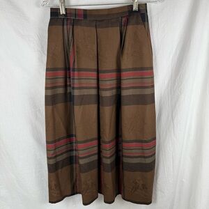 Vintage Plaid Brown and Red Women's Skirt with Horses